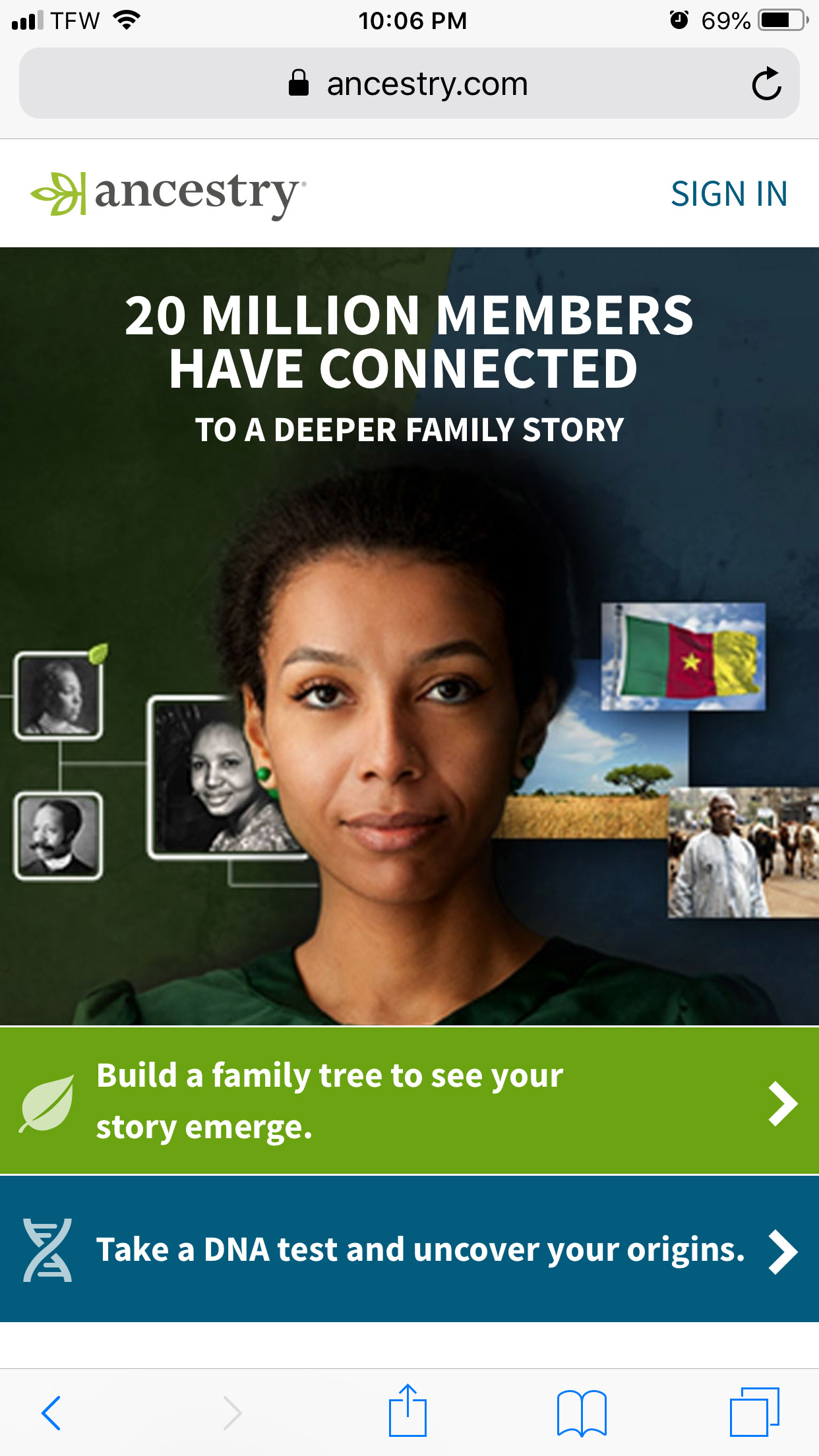 Photo of Ancestry website homepage